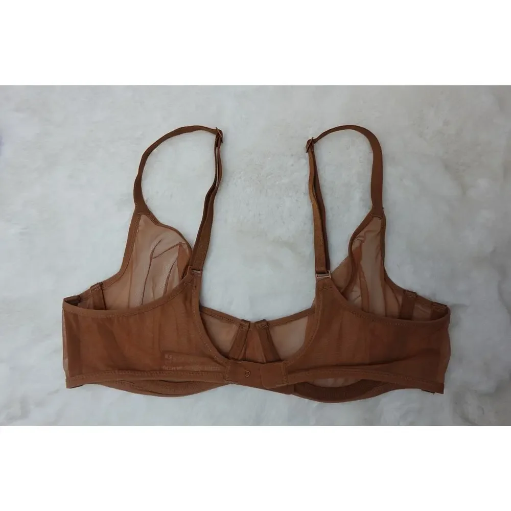 Skims Mesh Scoop Unlined Underwire Bra in Light Brown 36B